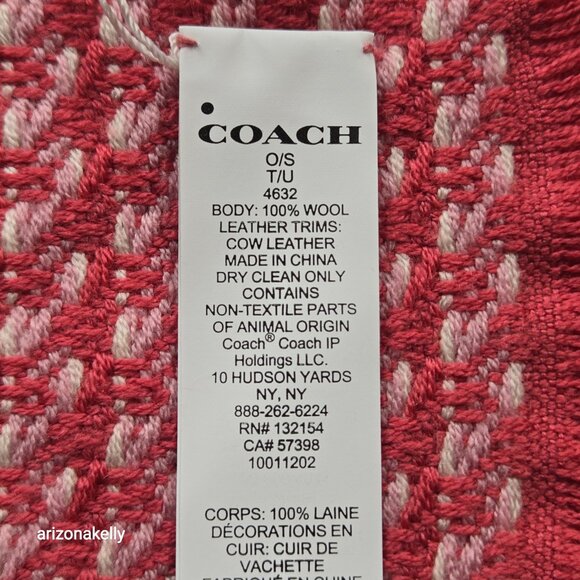 NWT Coach Wool Pink Tweed Woven Square Scarf - Picture 5 of 14